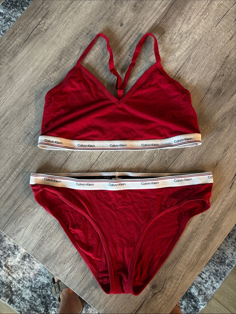 Calvin Klein Red Logo-Trim Bralette & Brief Set